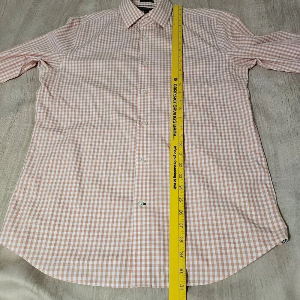 Mens Size M Banana Republic Non Iron Peach Checkered Button Up Shirt Cotton